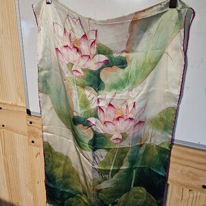 Hand painted silk scarf with water lilies